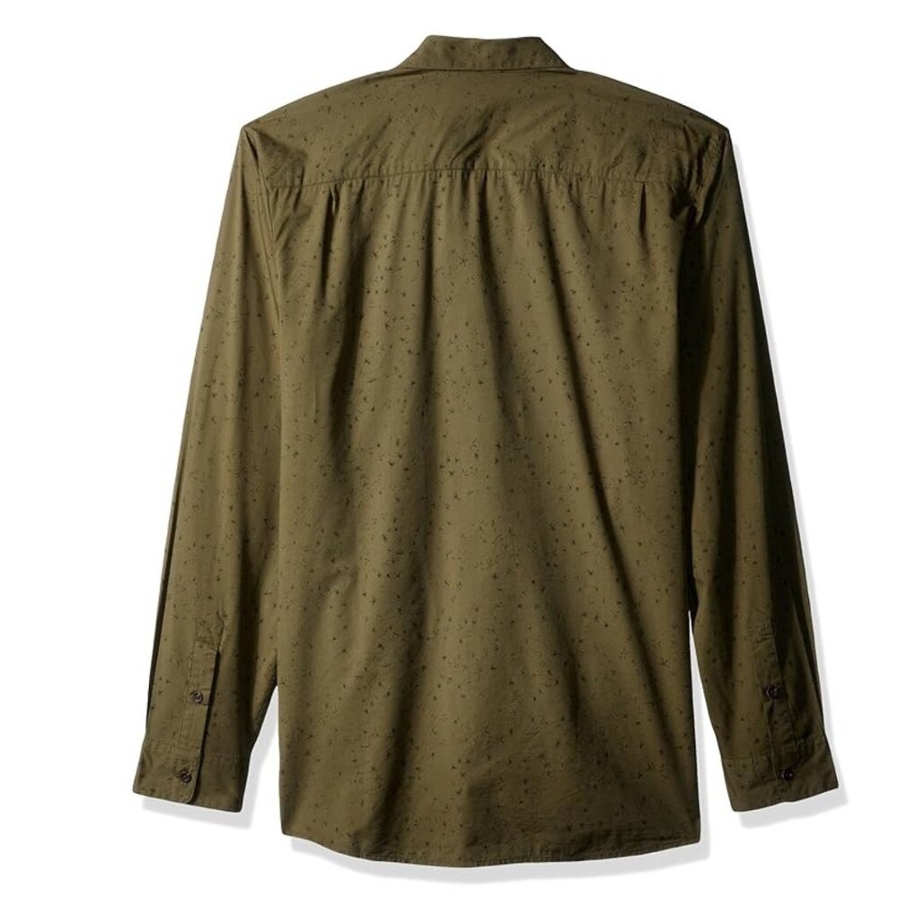 VOLCOM Men's Smashed Star Long Sleeve Button Up Military Green Modern Fit Shirt - Picture 2 of 13